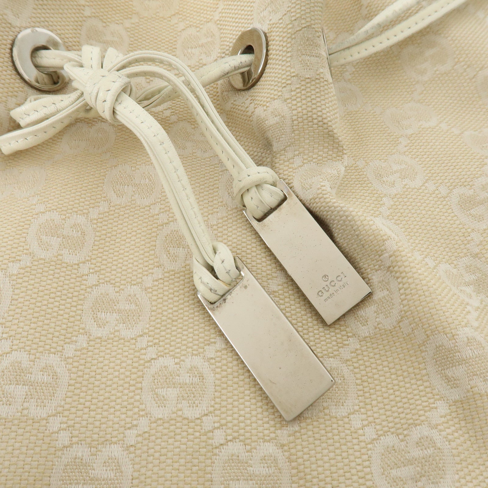 GUCCI Bamboo GG Canvas Leather Shoulder Bag Beige 001・4033・200047