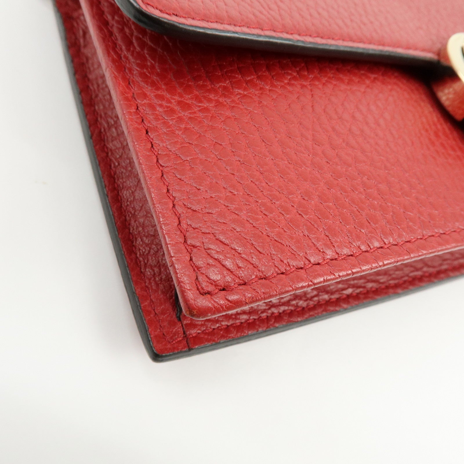 GUCCI Interlocking G Leather Chain Wallet Shoulder Bag Red 510314