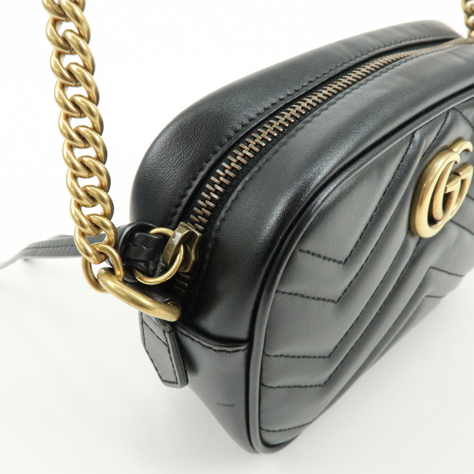 GUCCI GG Marmont Double G Leather Chain Shoulder Bag Black 448065