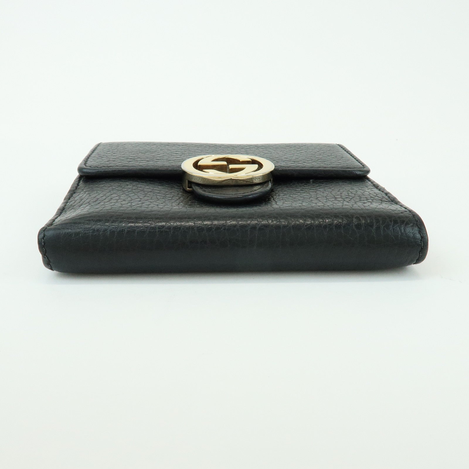 GUCCI Interlocking G Leather Bi-fold Compact Wallet Black 615525