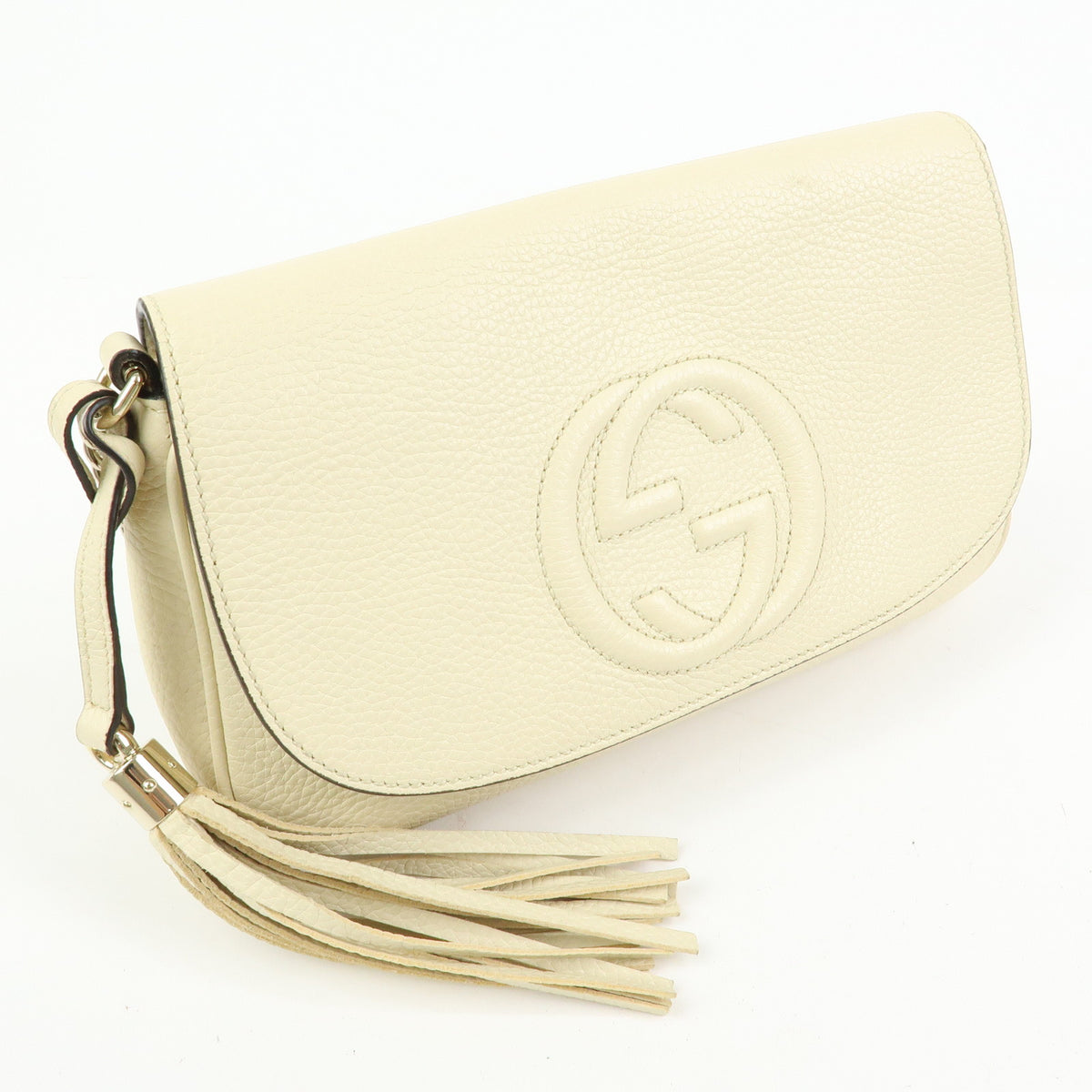 GUCCI SOHO Interlocking G Leather Chain Shoulder Bag White 536224