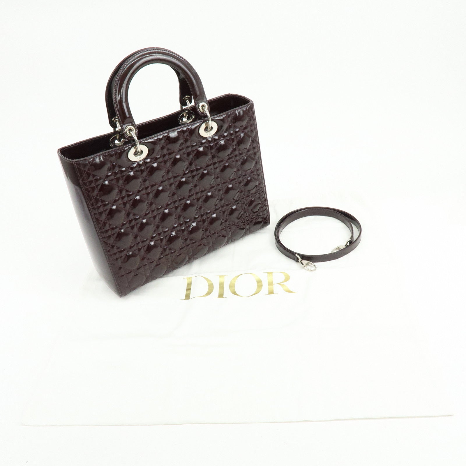 Christian Dior Lady Dior Cannage 2Way Bag Hand Bag Shoulder Bag Purple