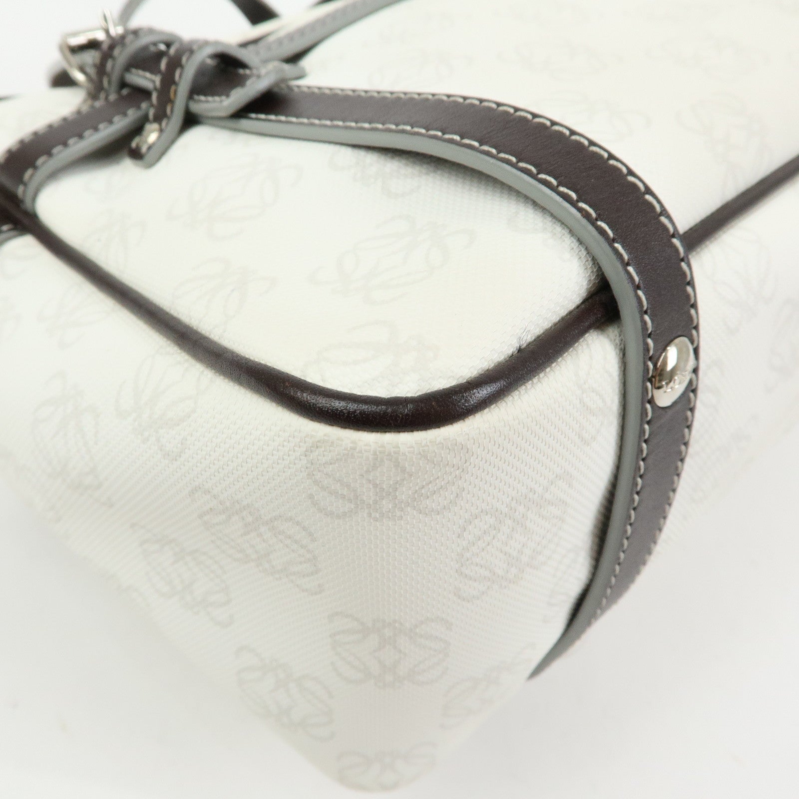 LOEWE Anagram PVC Leather Hand Bag Boston Bag White Dark Brown