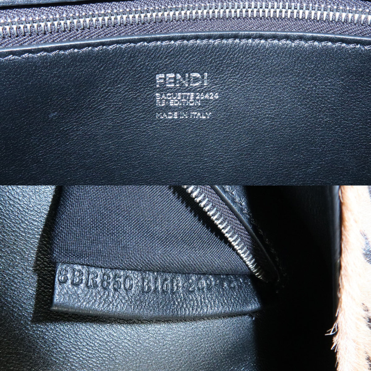 FENDI Baguette Unborn Calf Leather Hand Bag Tiger Print Brown 8BR850