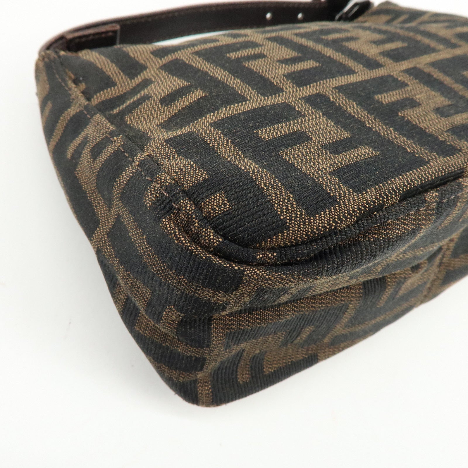 FENDI Zucca Canvas Leather Mini Pochette Pouch Hand Bag Brown 8N0001