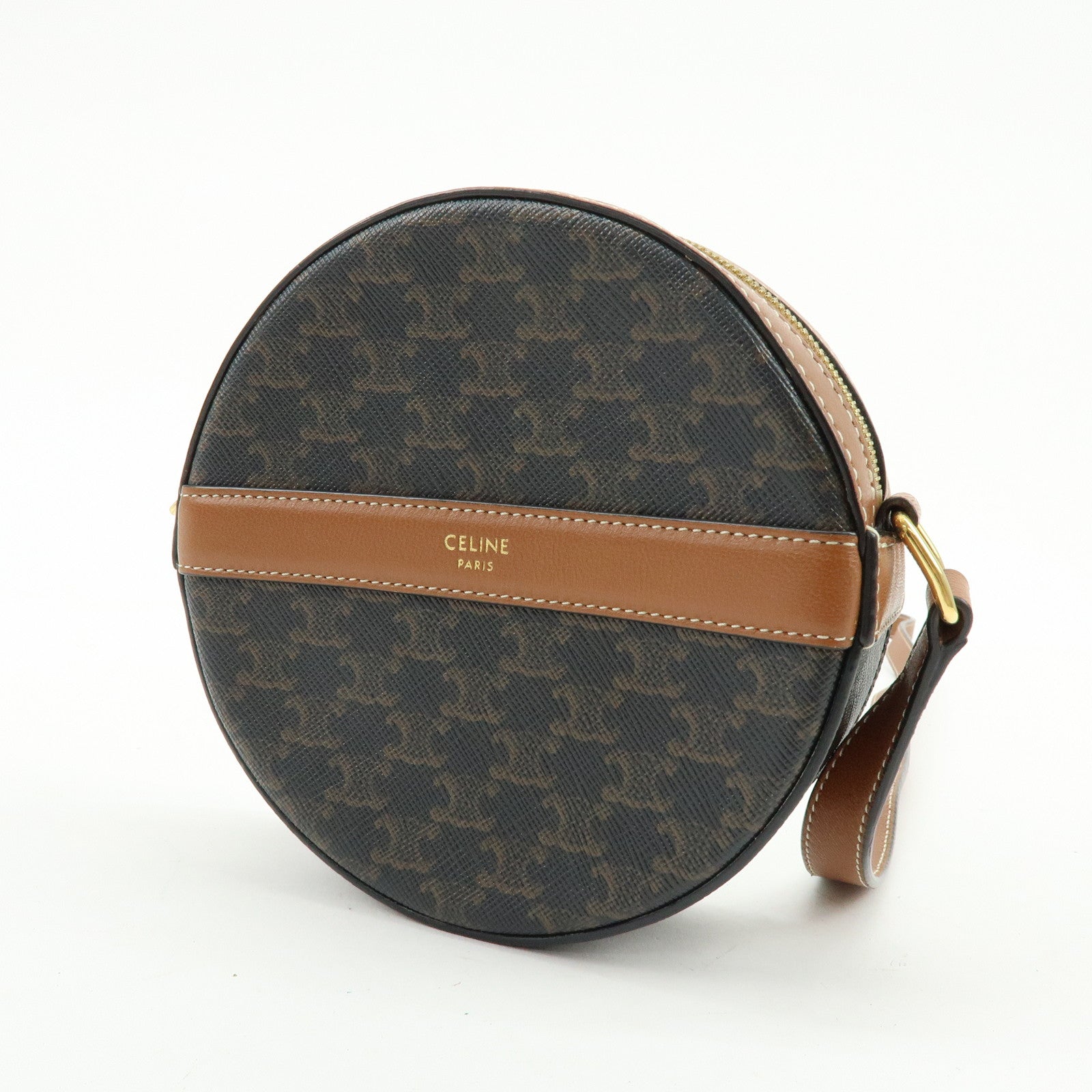 CELINE Triomphe PVC Leather Round Shoulder Bag Round Purse Brown