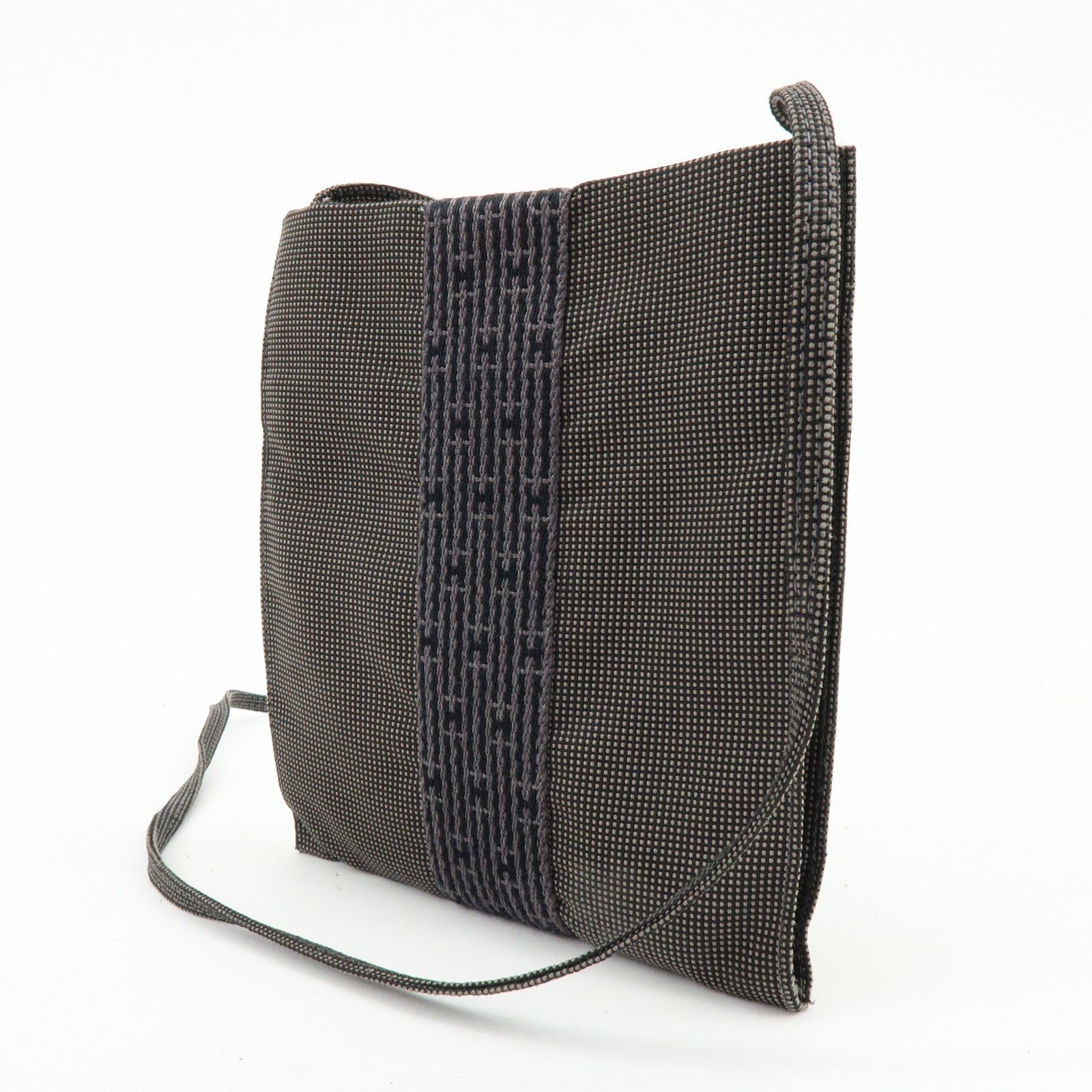 HERMES Herline Canvas Shoulder Bag Crossbody Bag Grey