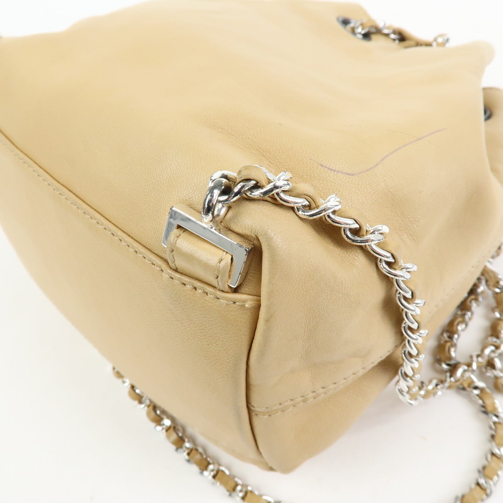 CHANEL COCO Mark Lamb Skin Backpack Shoulder Bag Beige