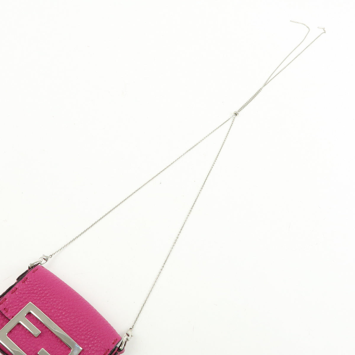 FENDI Nano Baguette Leather Mini Chain Shoulder Bag Charm Pink 7AS045