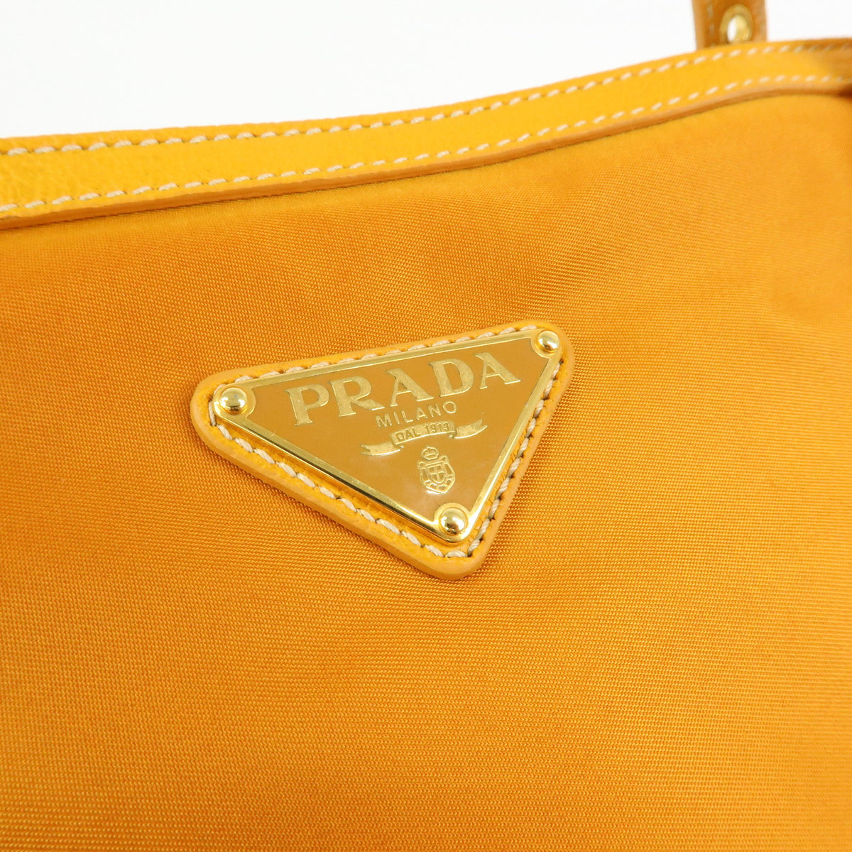 PRADA Triangle Logo Nylon Leather Tote Bag Shoulder Bag Orange BR4253