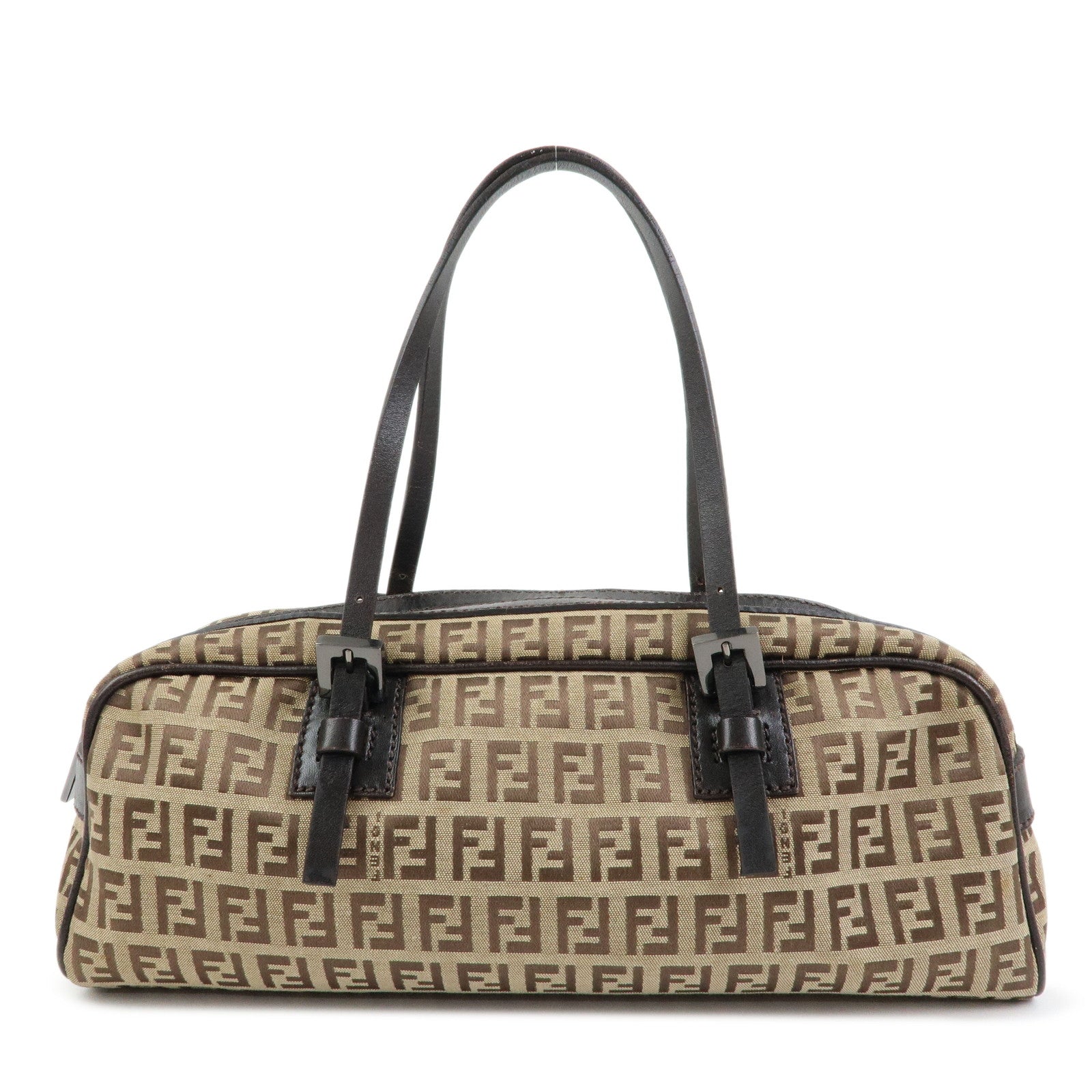 FENDI Zucchino Canvas Leather Mini Boston Hand Bag Beige Brown 8BL007