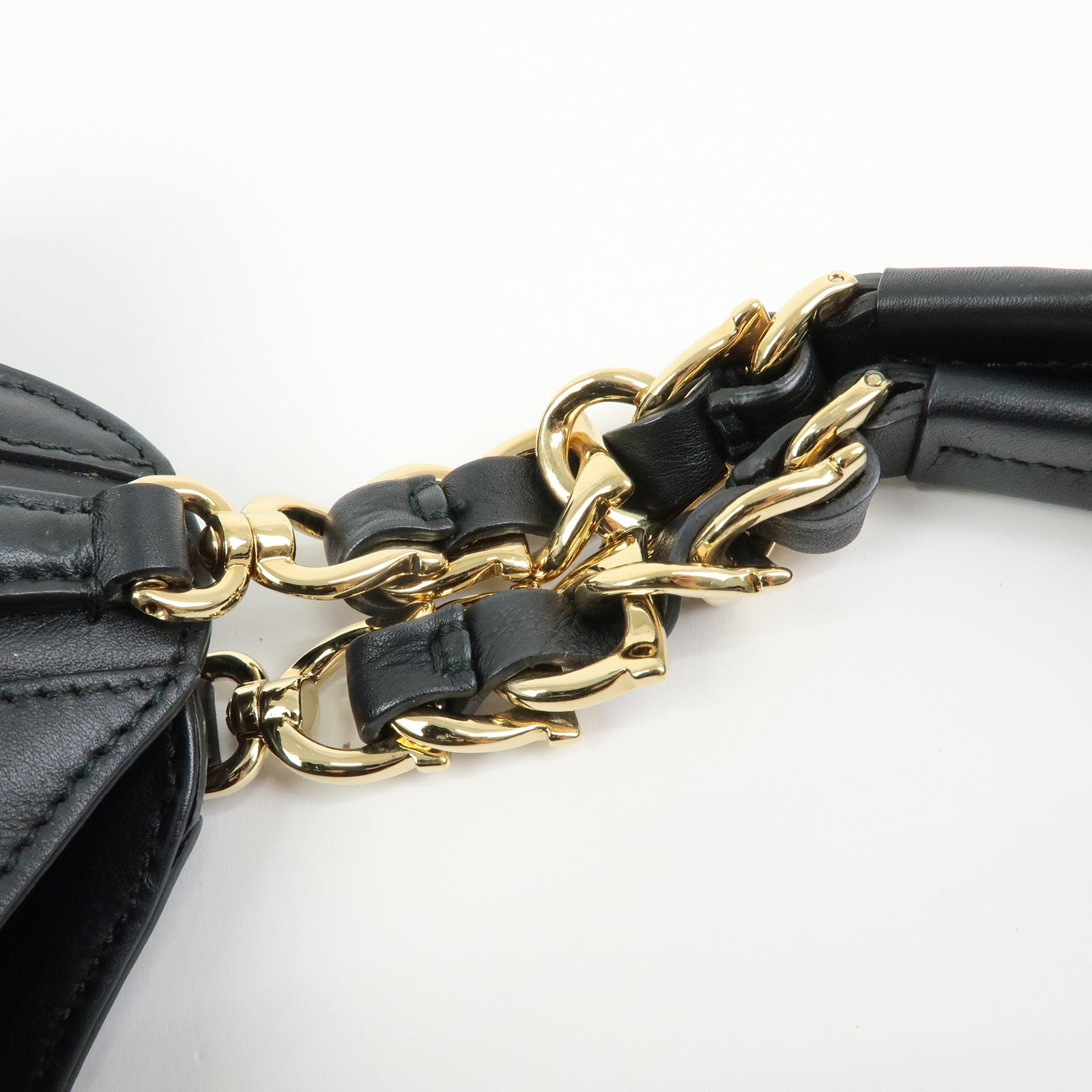 Ferragamo Gancini Leather Hand Bag Shoulder Bag Black 21 F077