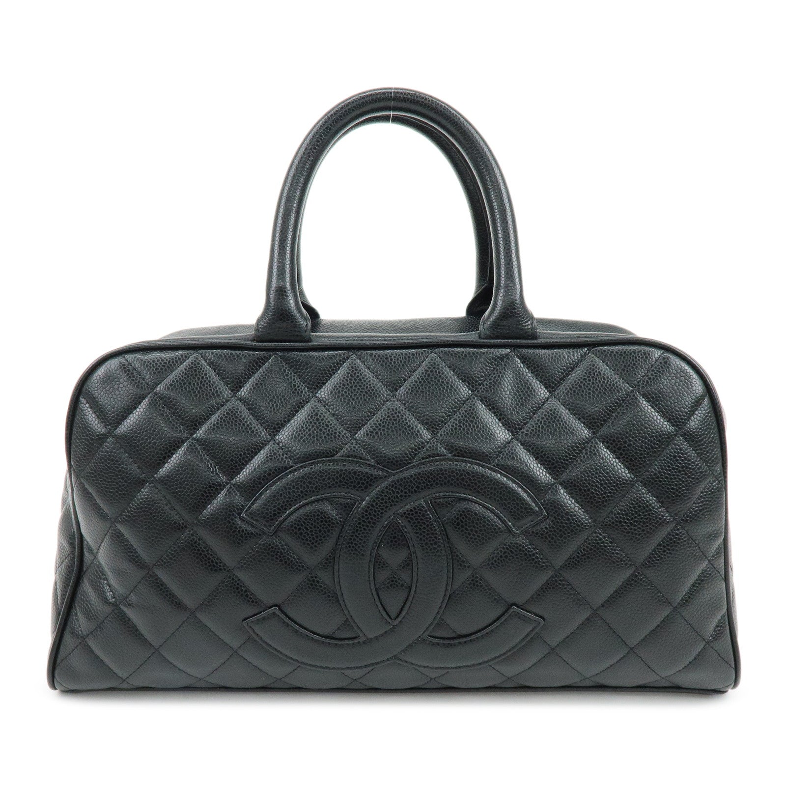 CHANEL Matelasse COCO Mark Caviarskin Boston Bag Hand Bag Black A20997