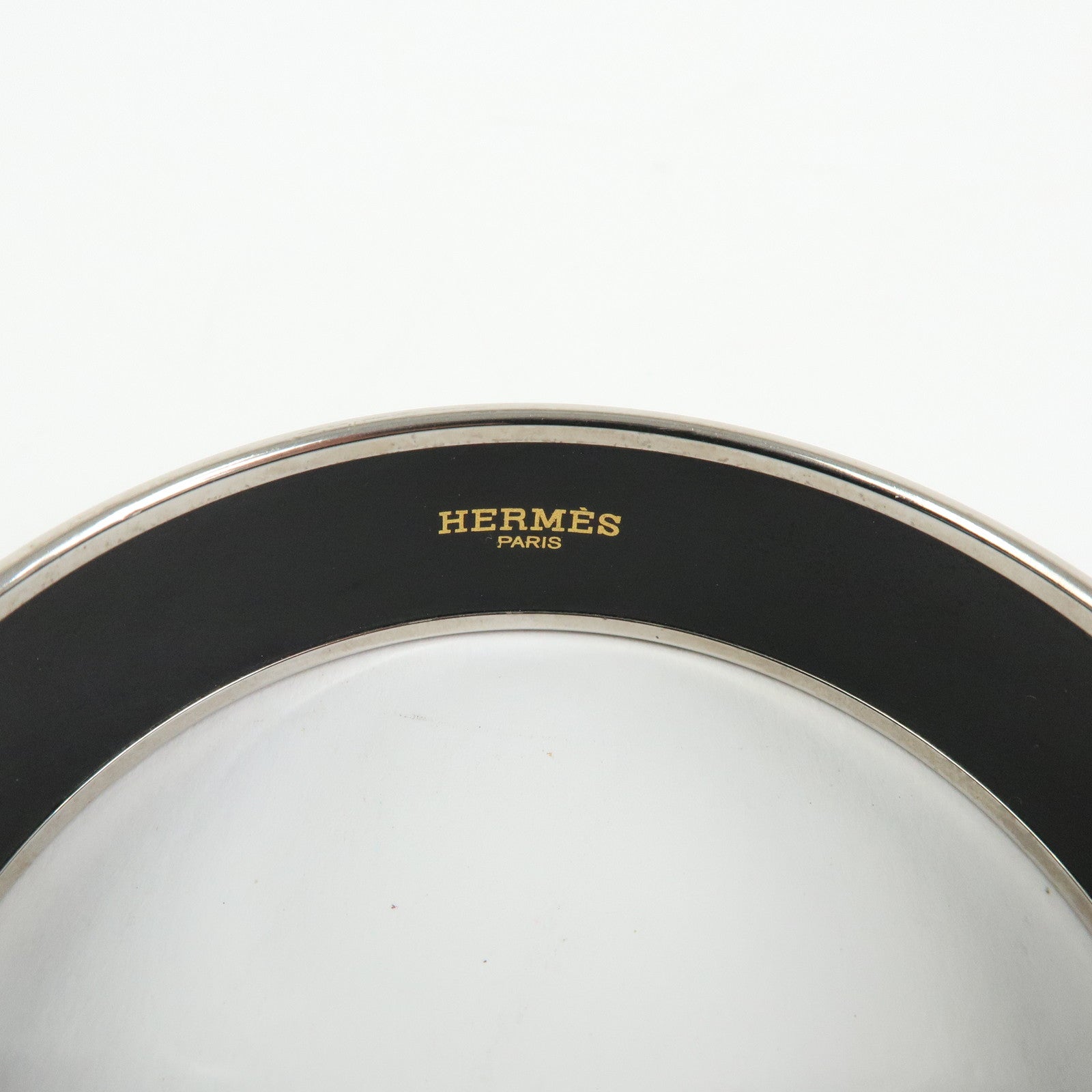 HERMES Email GM Silver Plated Guadalquivir Bangle Bracelet White Black