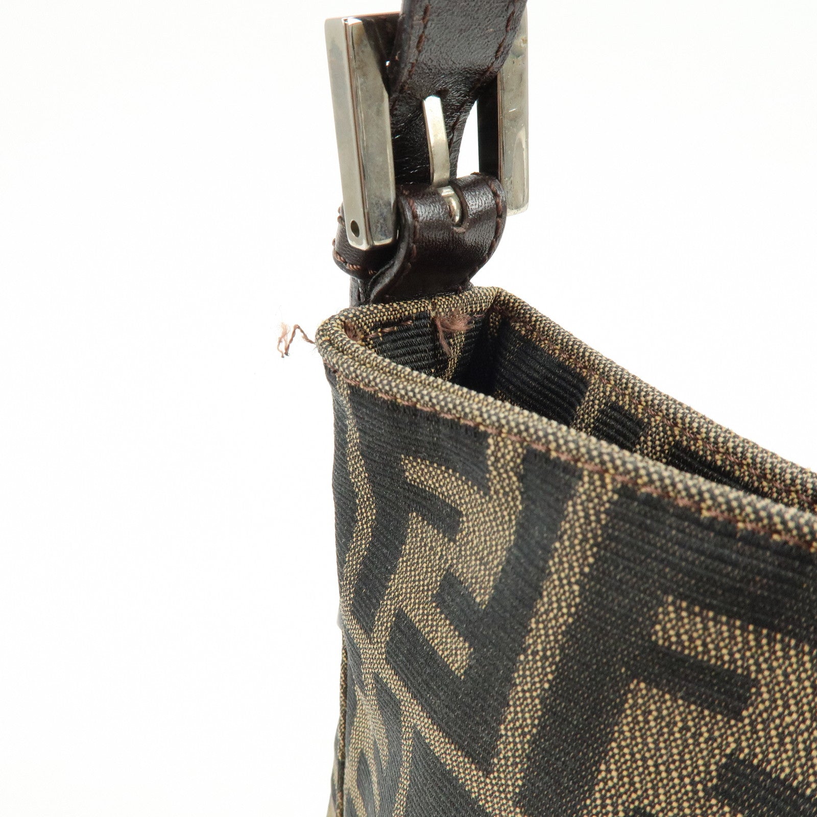 FENDI Zucca Jacquard Canvas Leather Hand Bag Shoulder Bag Brown
