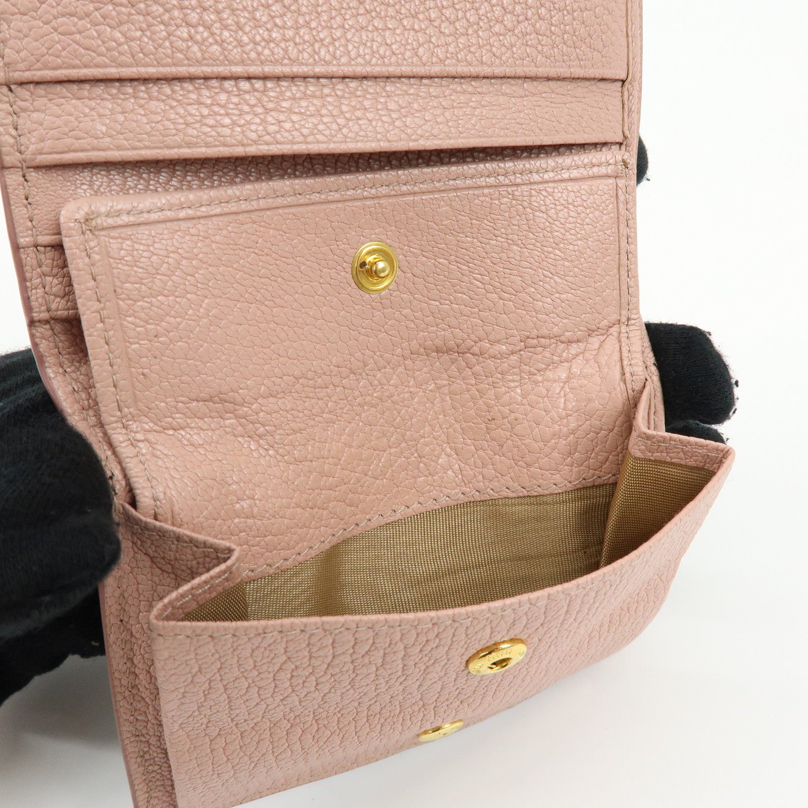MIU MIU Logo Madras Leather Bi-fold Compact Wallet Pink