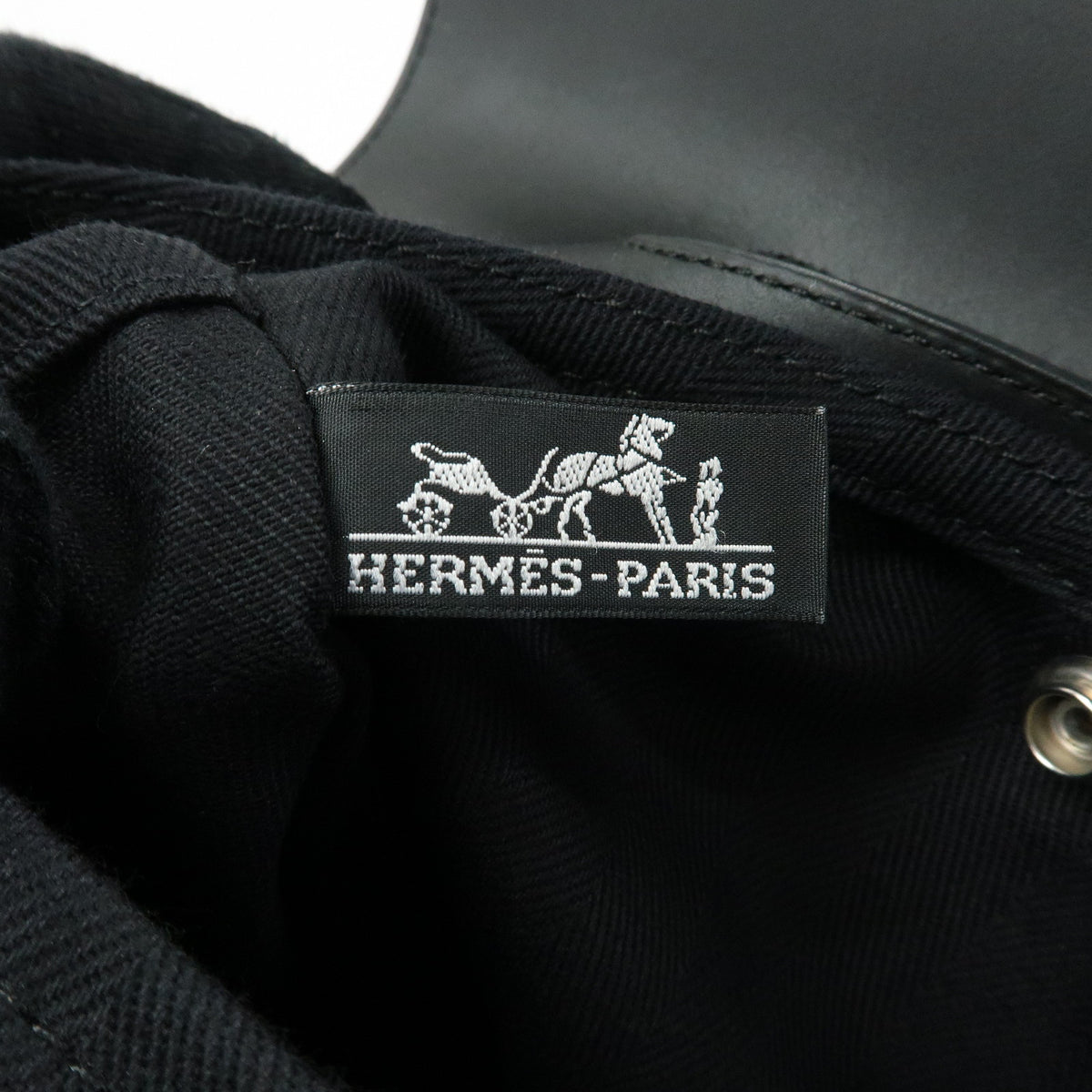 HERMES Valparaiso PM Toile Chevron Tote Bag Hand Bag Black