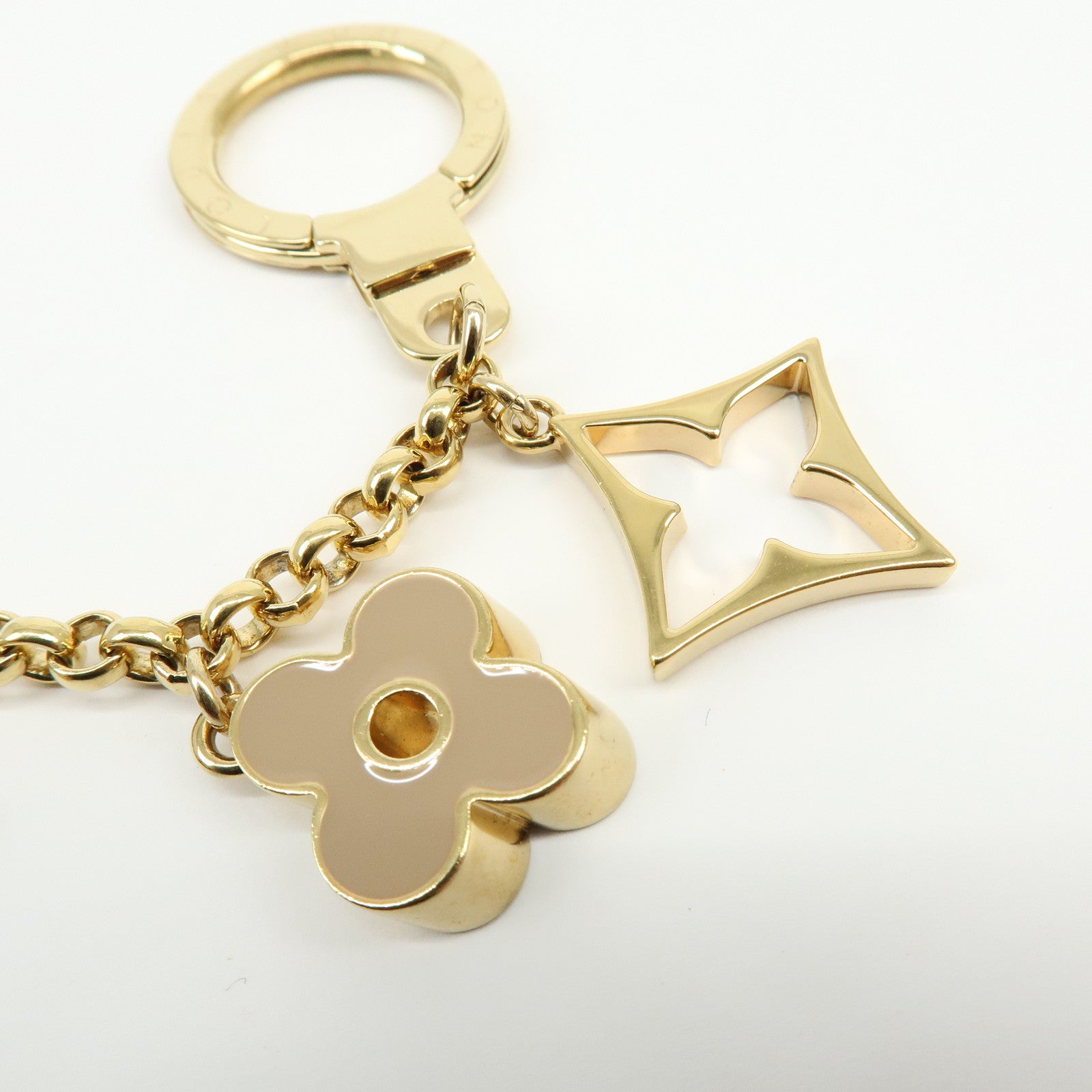 Louis Vuitton Fleur de Monogram Metal Bag Charm Key Chain Gold M65111