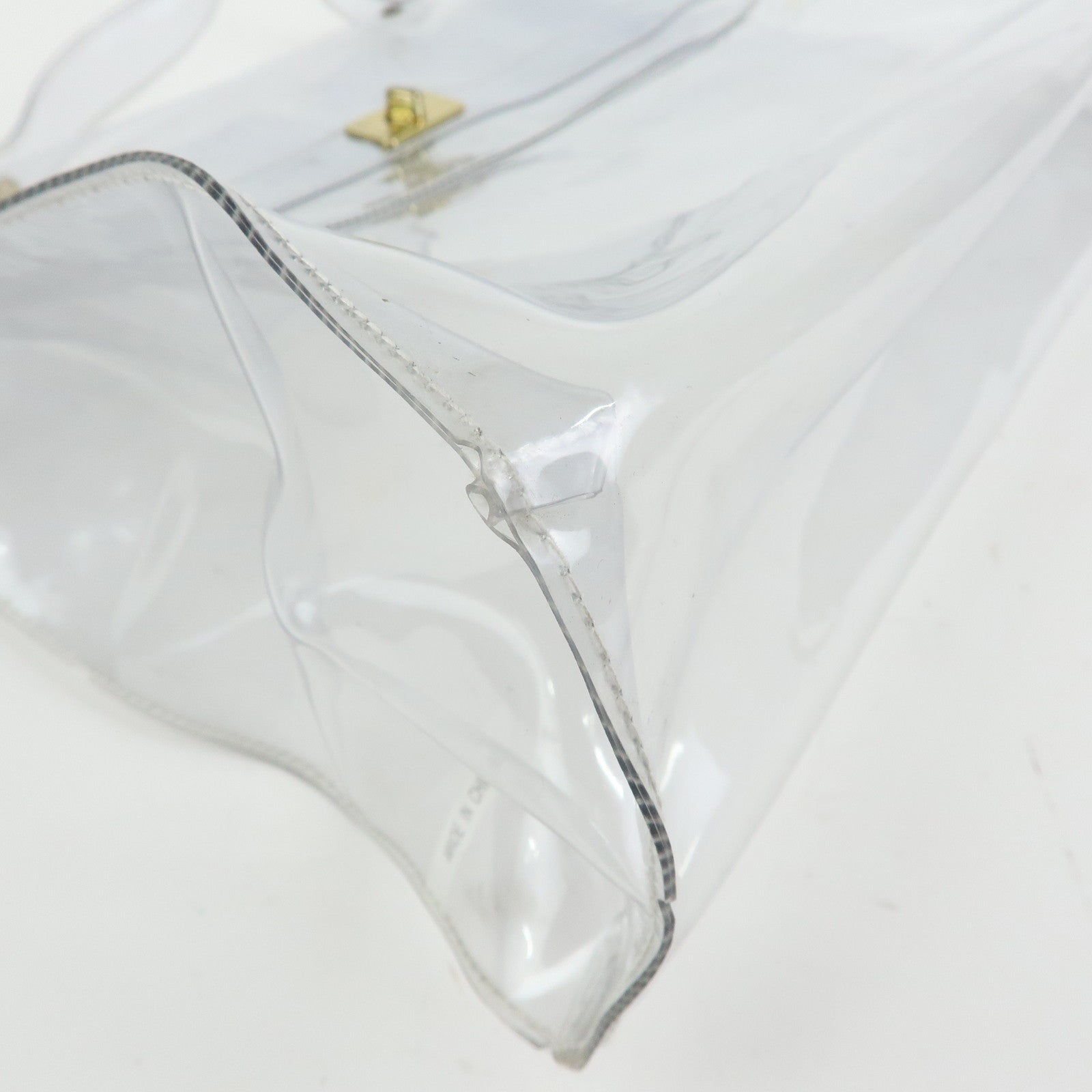 HERMES Kelly Vinyl Hand Bag Clear Transparent Gold
