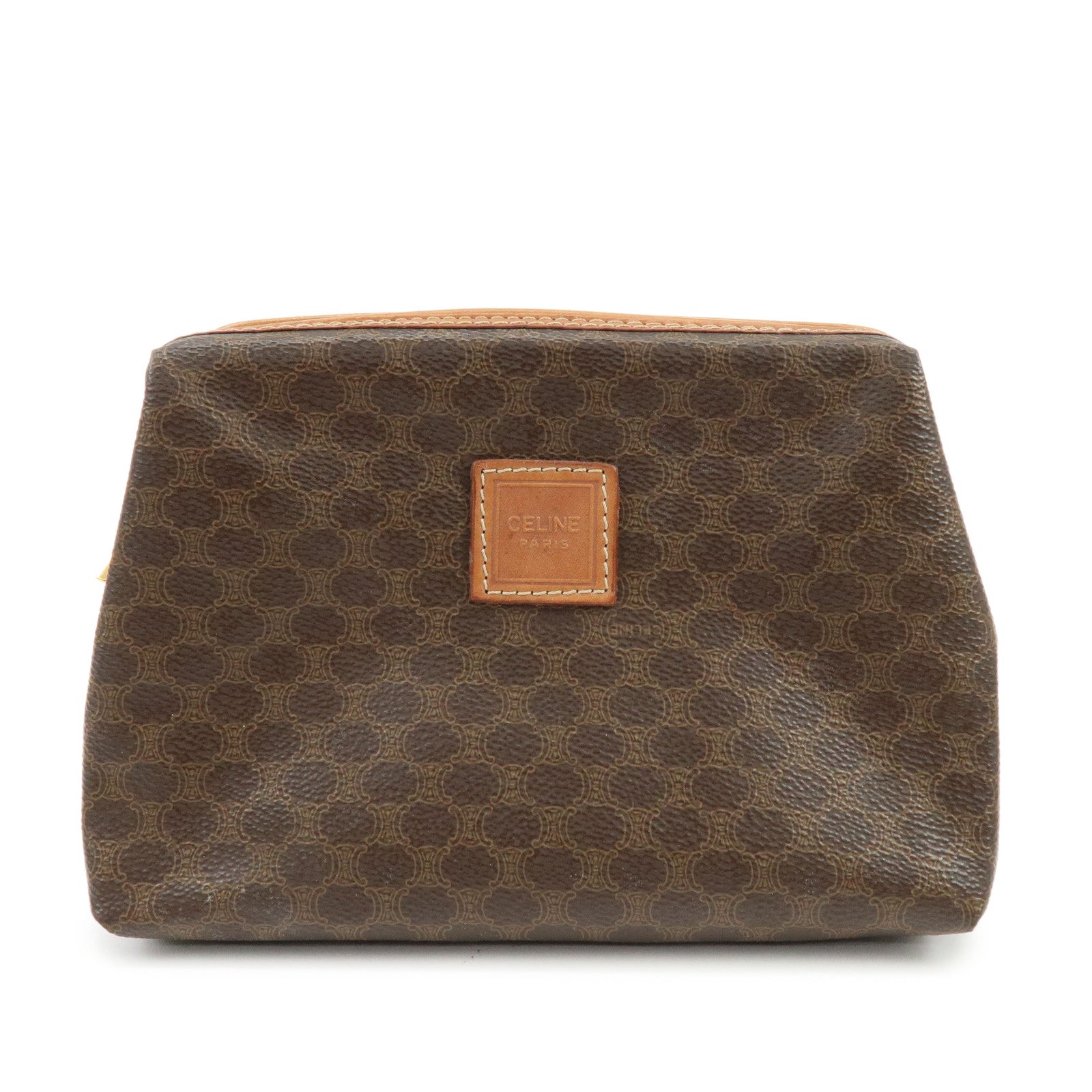 CELINE Macadam PVC Leather Pouch Cosmetic Pouch Brown