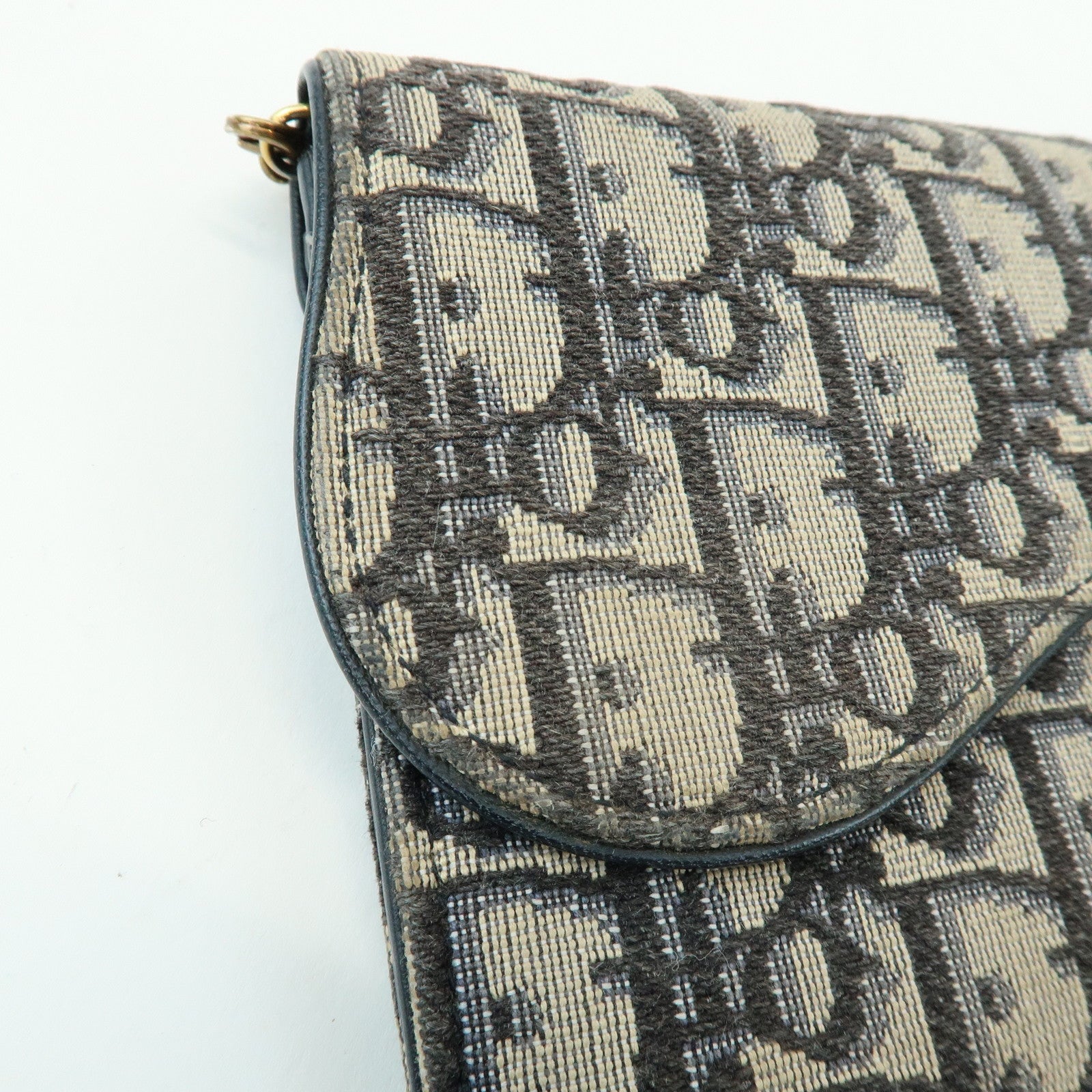 Christian Dior Oblique Saddle Canvas Leather Chain Wallet WOC Navy