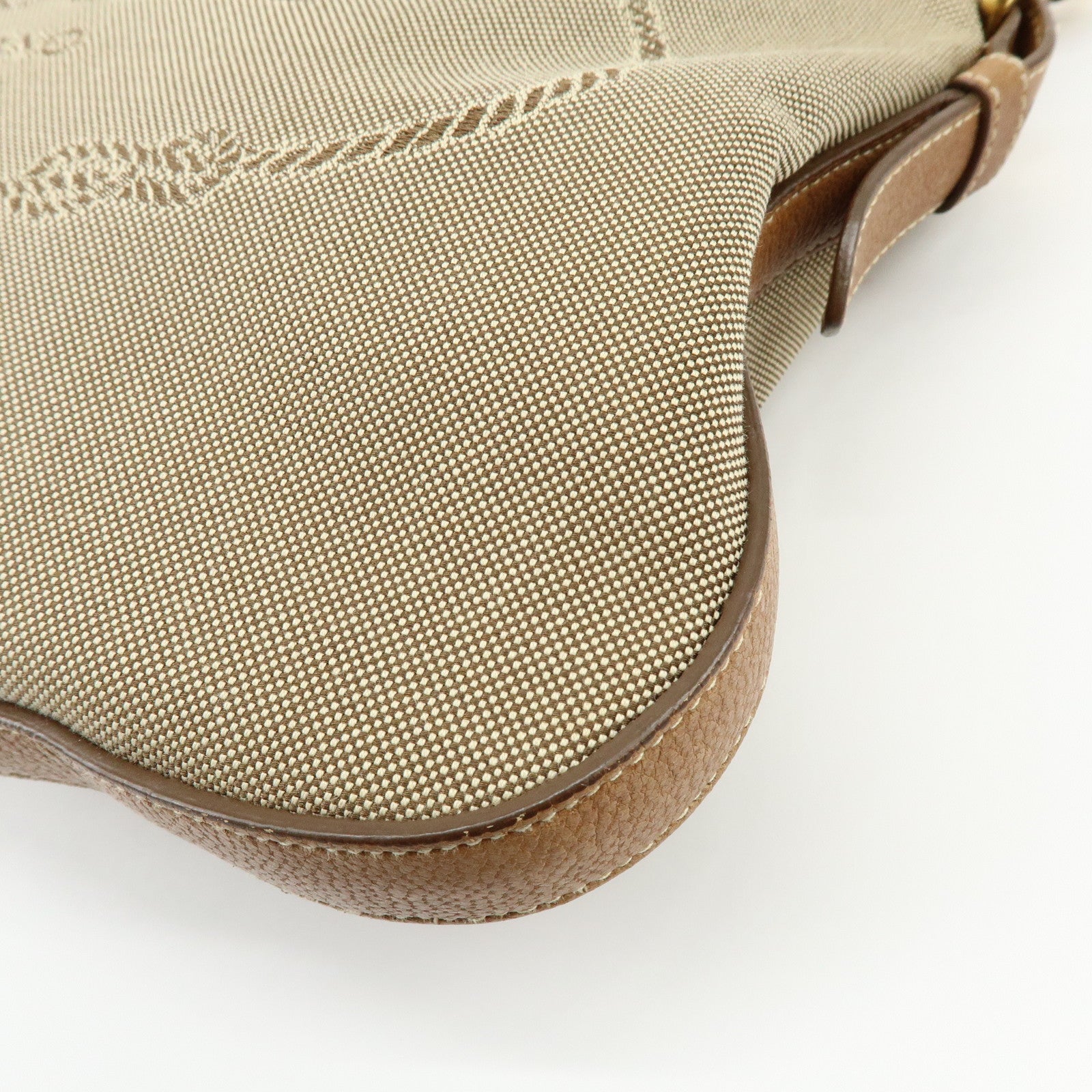 PRADA Logo Jacquard Canvas Leather Shoulder Bag Crossbody Bag Brown