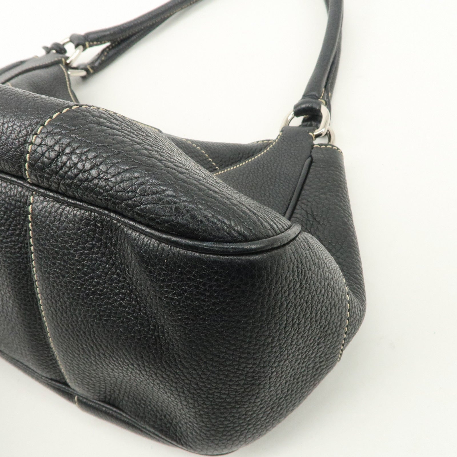 PRADA Logo Leather Shoulder Bag Hand Bag Black Silver Hardware