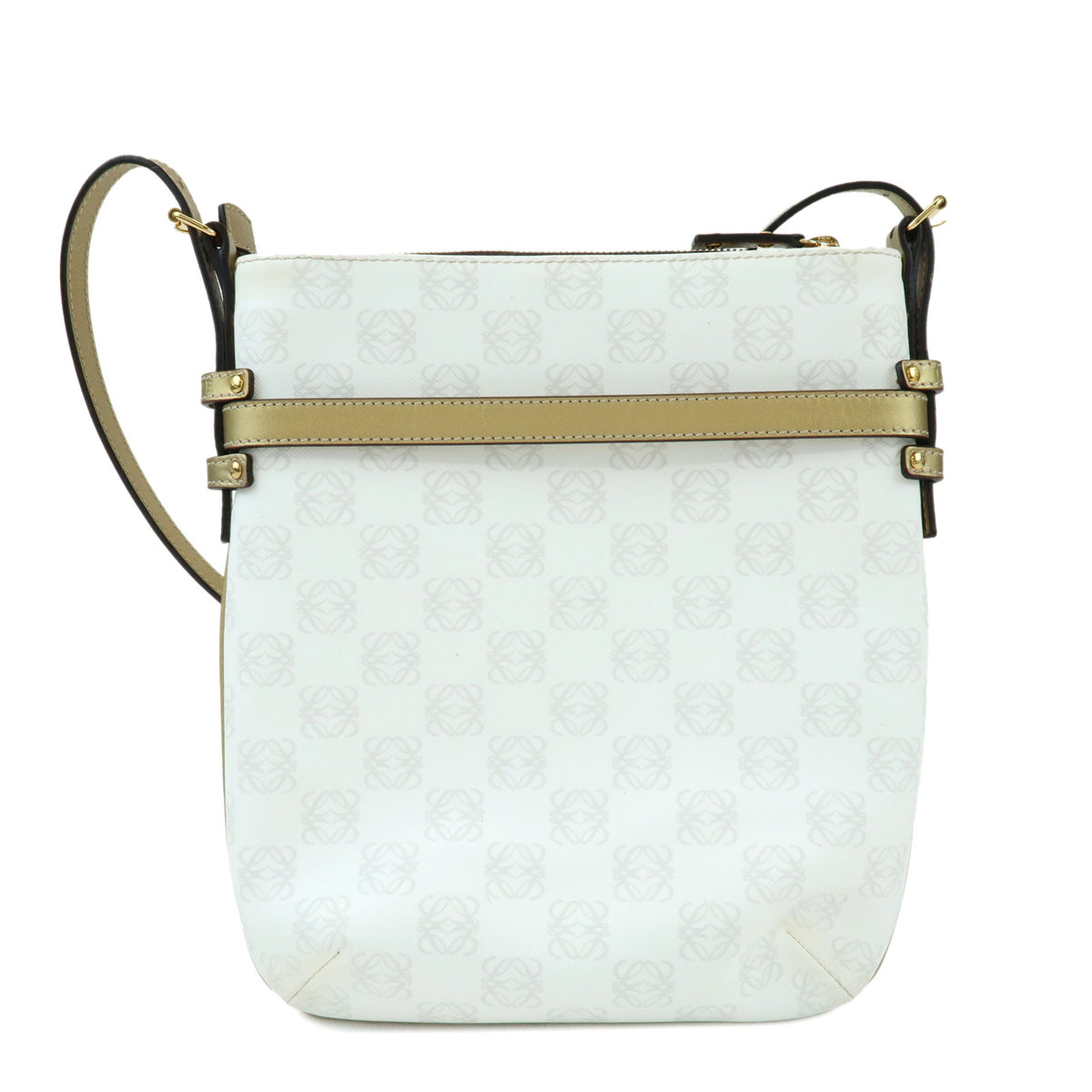 LOEWE Repeat Anagram PVC Leather Shoulder Bag White Gold