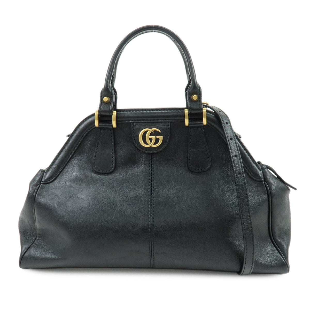 GUCCI Rebelle Double G Leather 2Way Bag Hand Shoulder Bag Black 516459