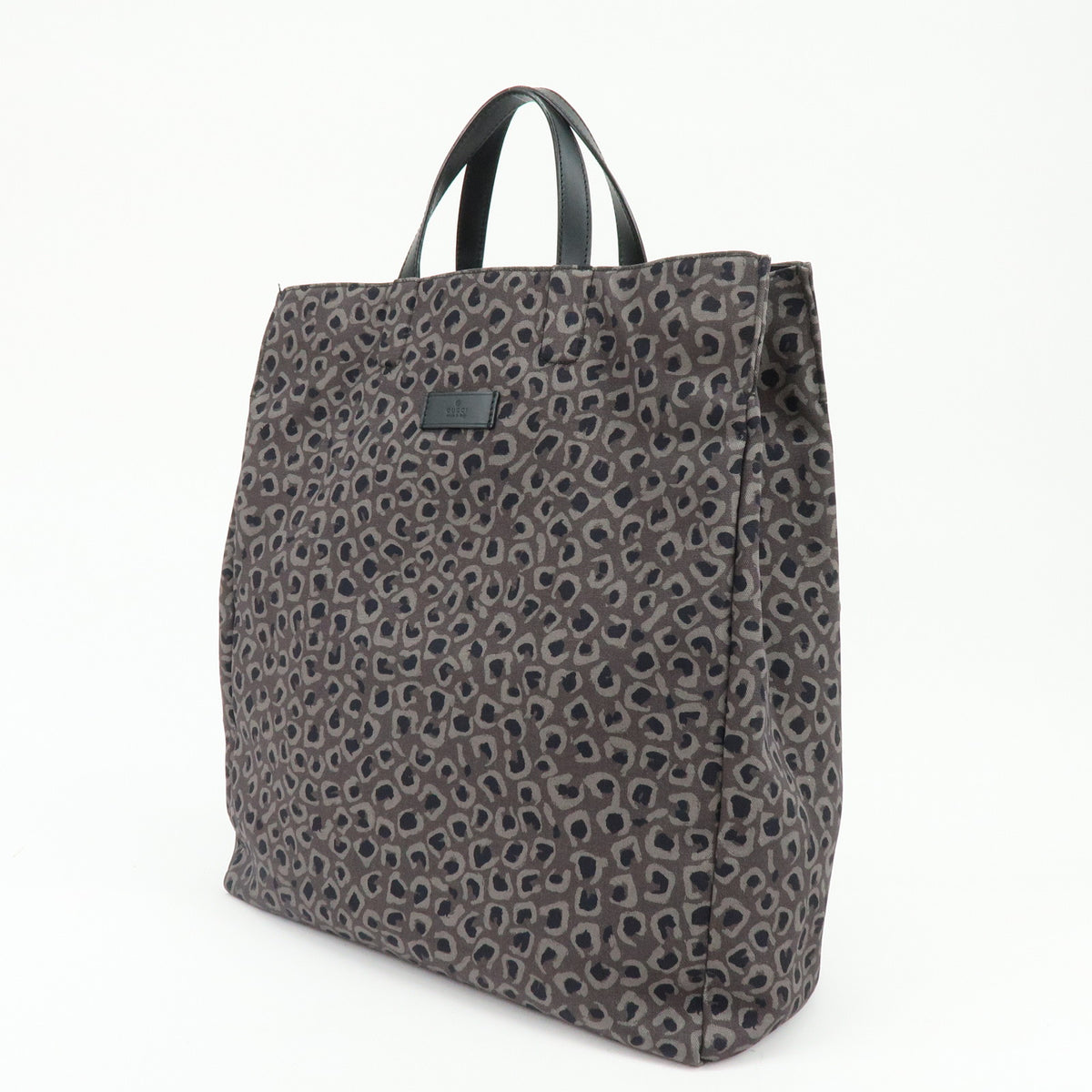 GUCCI Logo Canvas Leather Tote Bag Leopard Grey Black 341739
