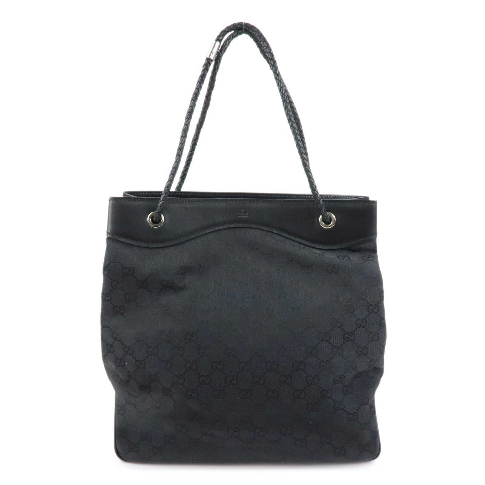 GUCCI GG Canvas Leather Shoulder Bag Tote Bag Black 109141