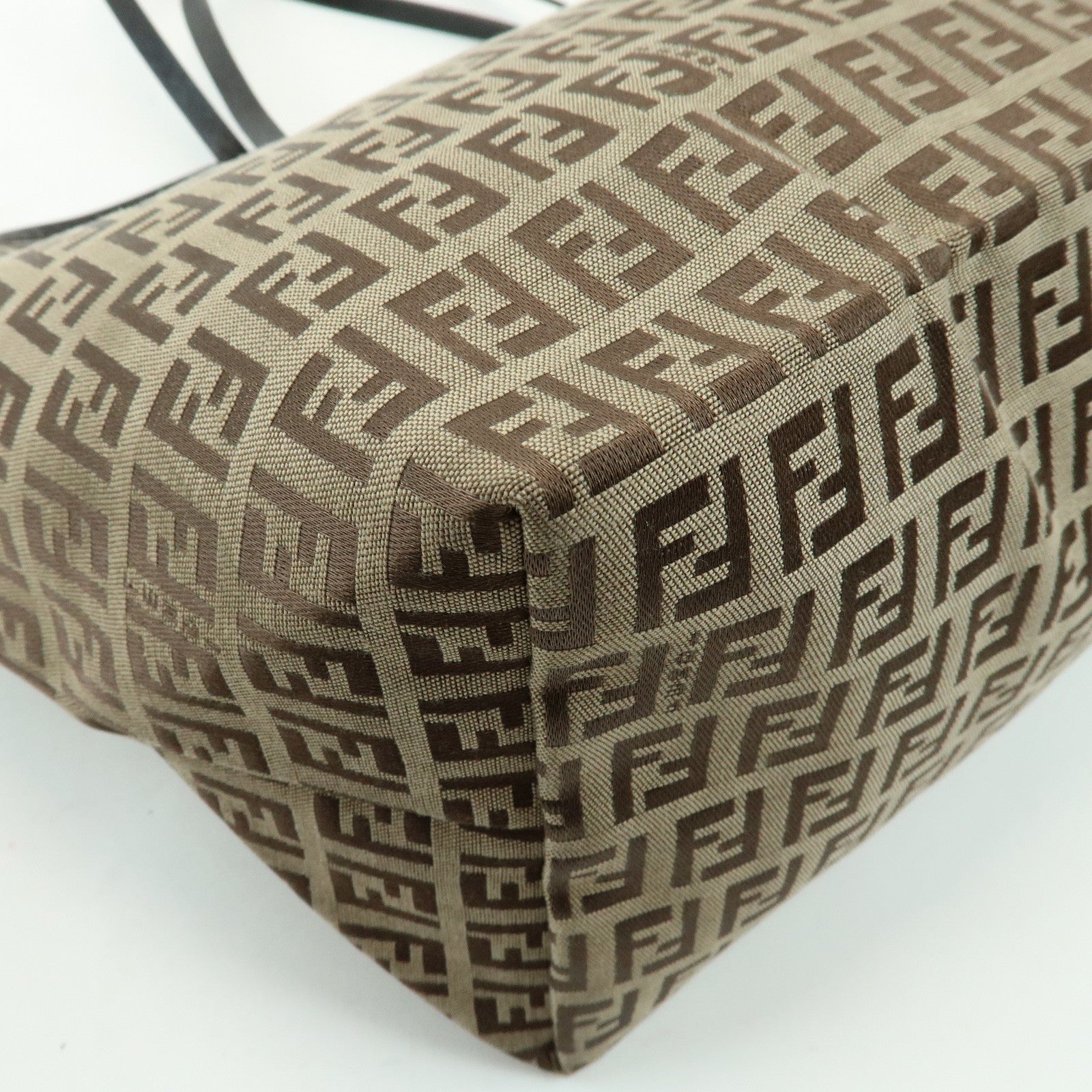 FENDI Zucchino Canvas Leather Tote Bag Shoulder Bag Brown