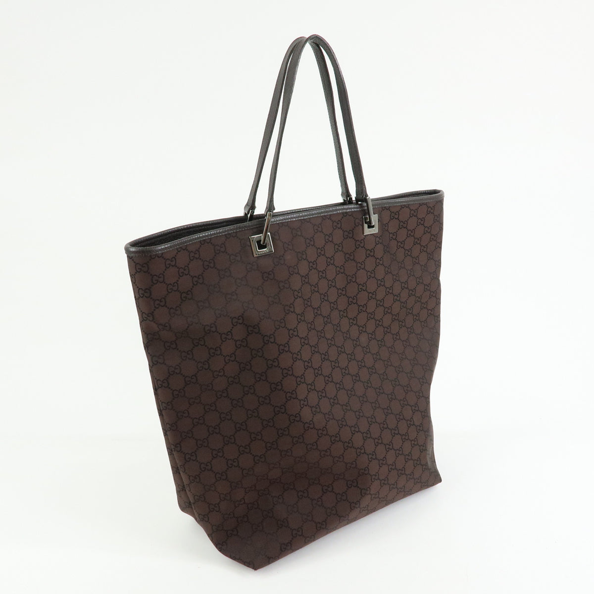 GUCCI GG Nylon Leather Tote Bag Shoulder Bag Brown 269123