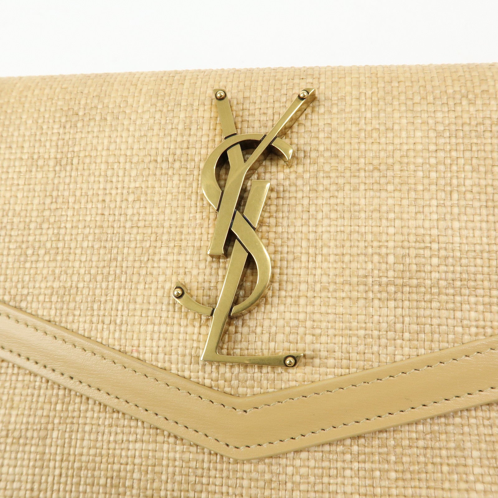 SAINT LAURENT PARIS Uptown Pouch Straw Leather Clutch Bag 565739