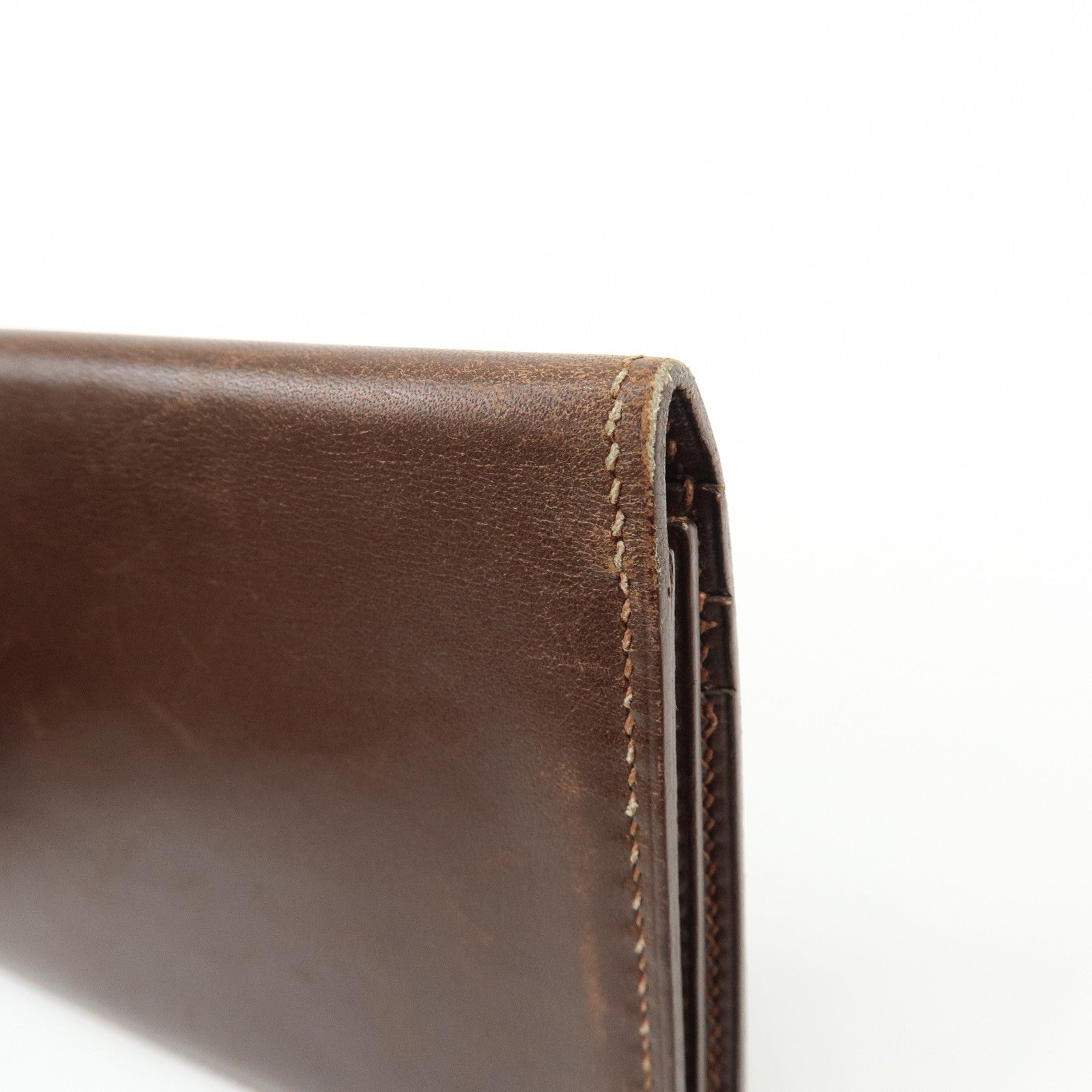 HERMES Box Calf Leather Long Bi-fold Wallet ☐FStamped Brown
