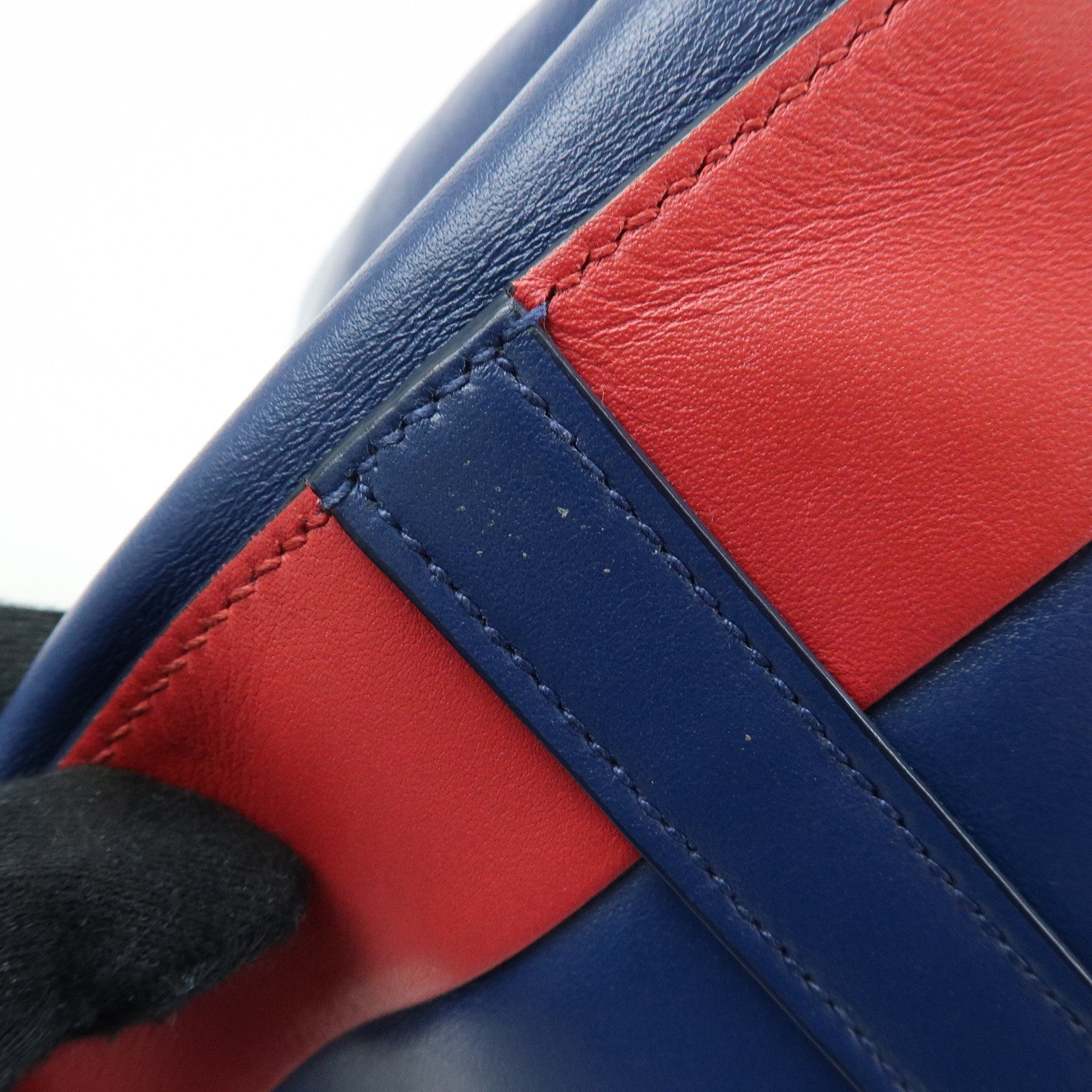 PRADA Triangle Logo Leather Tote Bag Shoulder Bag Blue White Red