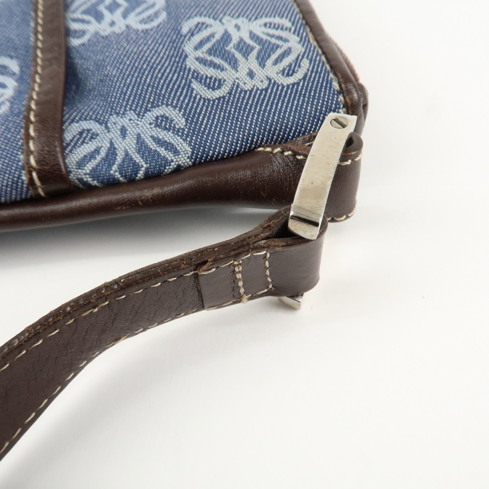 LOEWE Repeat Anagram Canvas Leather Shoulder Bag Crossbody Bag Blue Used