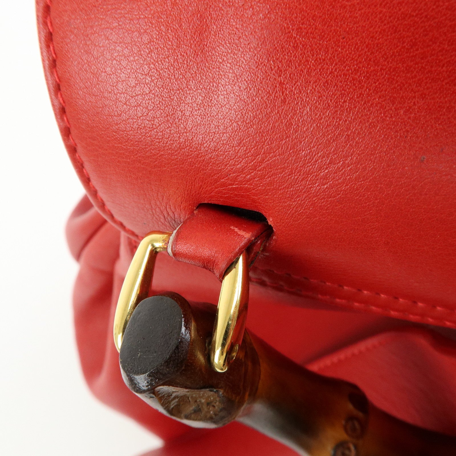 Gucci Bamboo Leather Backpack Rucksack Red 003・2058・0016