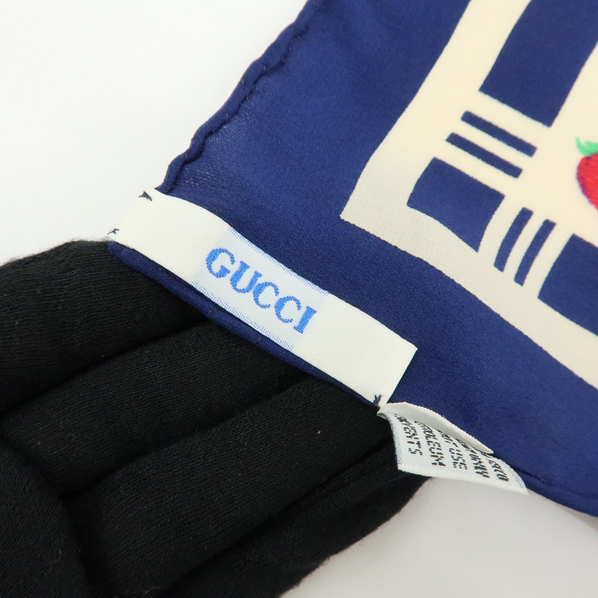 GUCCI Silk 100% Scarf Shawl Fruit Pattern Navy Multicolor