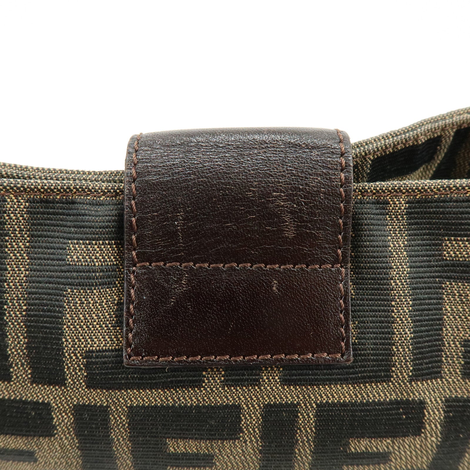 FENDI Zucca Jacquard Canvas Leather Hand Bag Shoulder Bag Brown