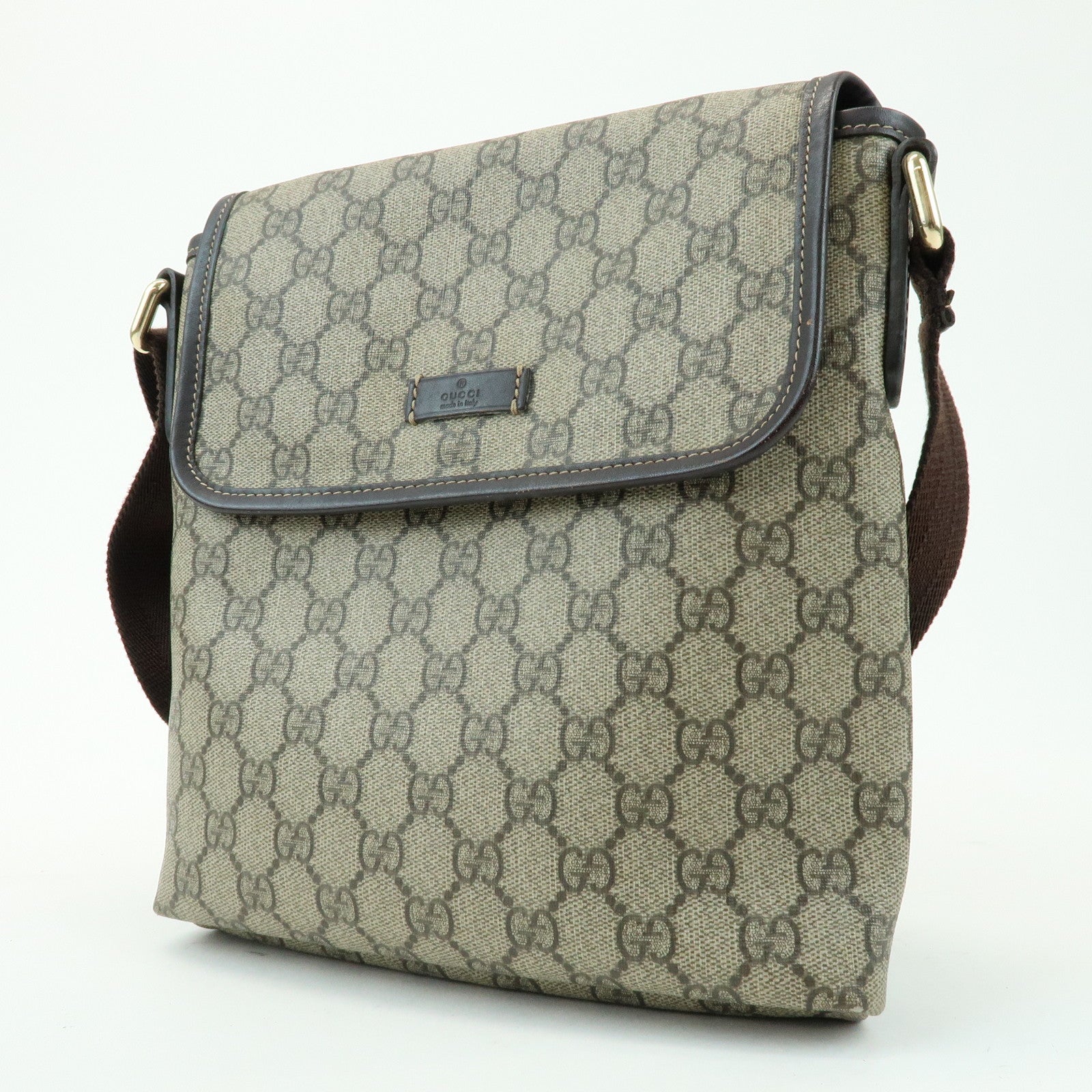 GUCCI GG Supreme Leather Shoulder Crossbody Bag Beige Brown 223666