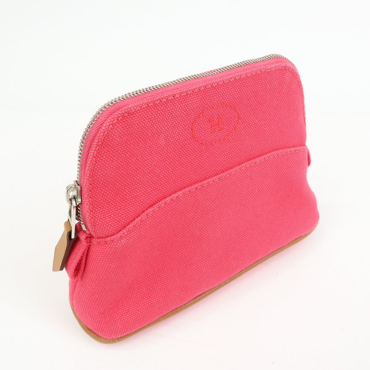 HERMES Bolide Mini Mini 16 Canvas Leather Pouch Pink Brown