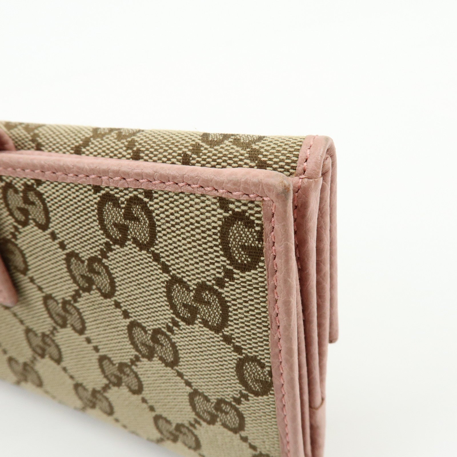 GUCCI GG Canvas Leather W Hook Bi-fold Long Wallet Beige Pink 231841