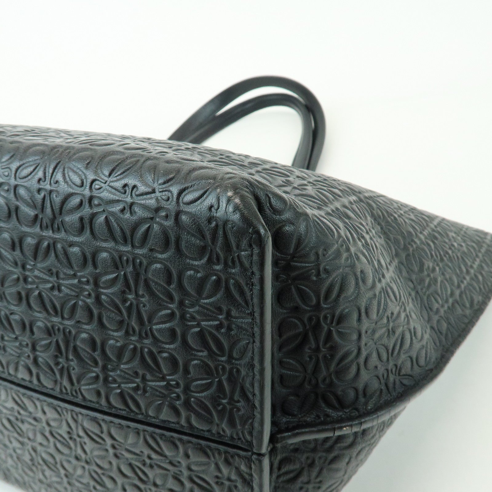 LOEWE Repeat Anagram Calf Leather T Shopper Tote Bag Shoulder Bag Black