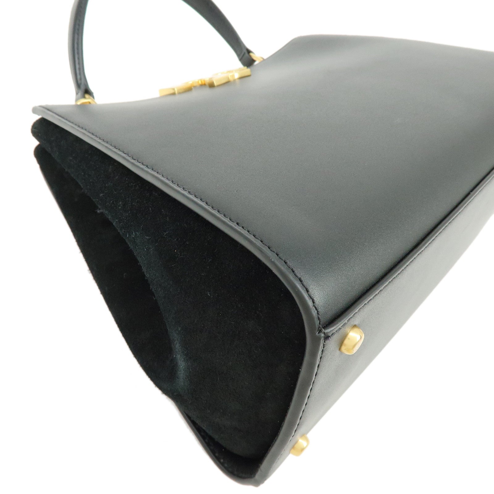TORY BURCH Eleanor Satchel Leather Suede 2Way Bag Hand Bag Black