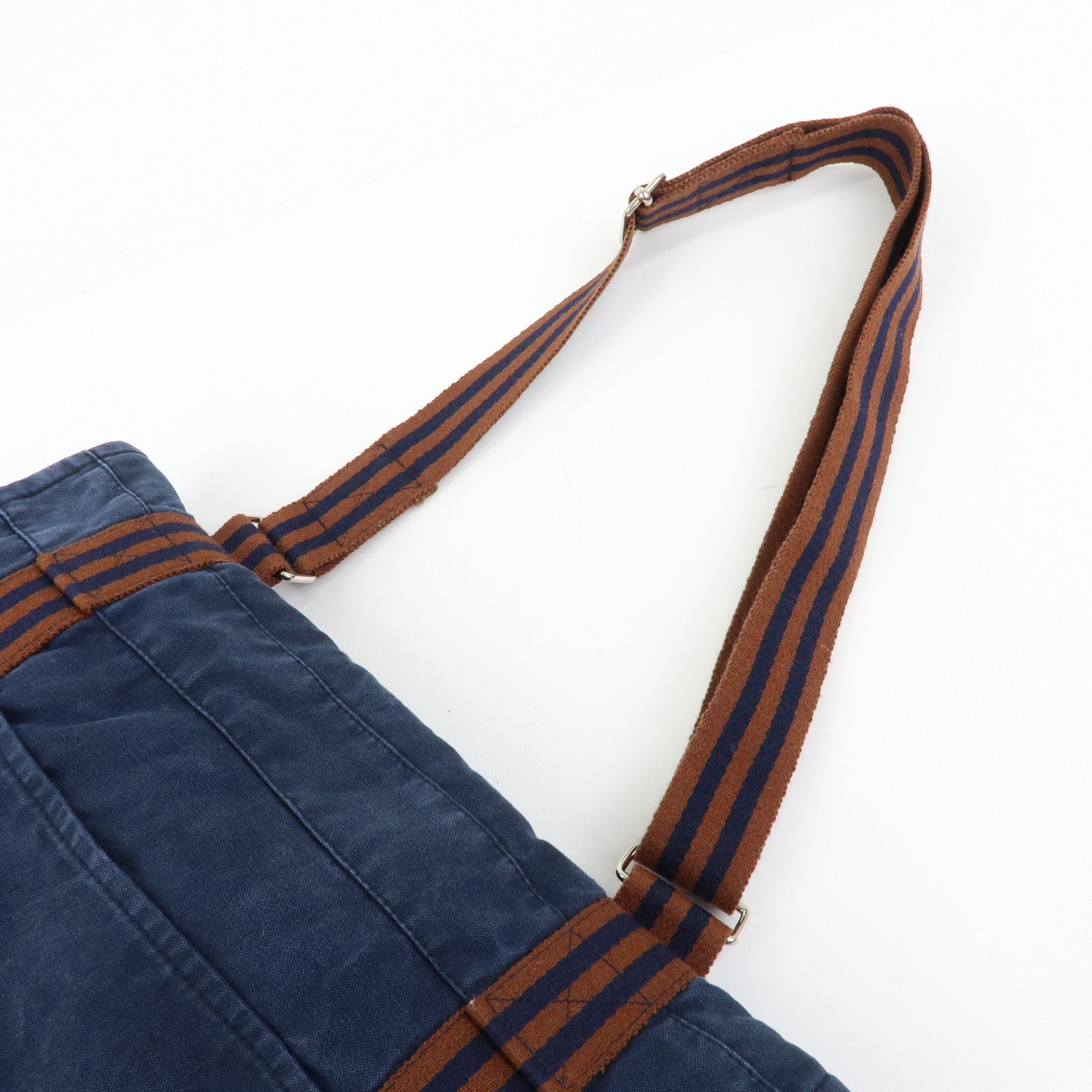 HERMES Besace MM Fourre Tout Canvas Shoulder Crossbody Bag Navy Brown