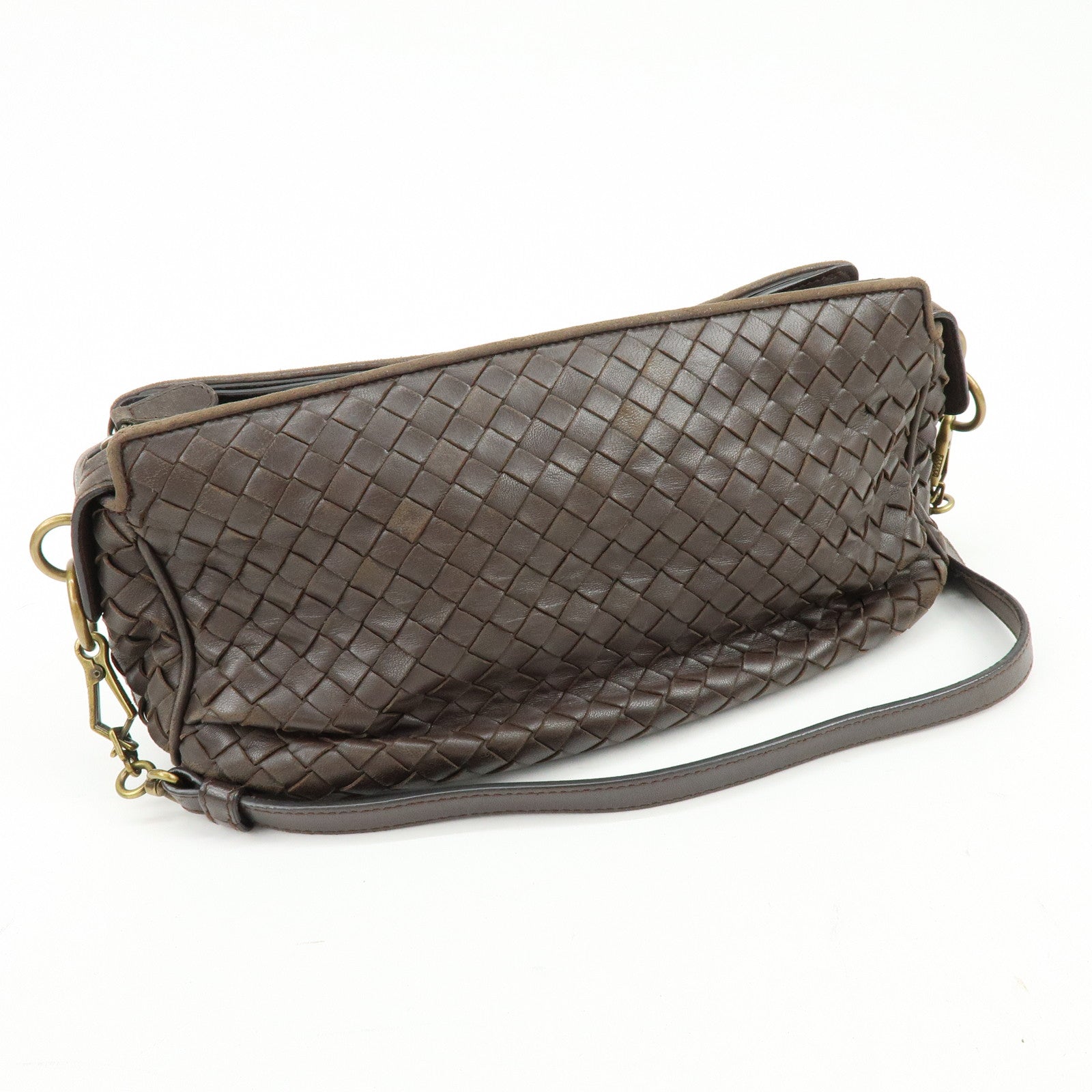 BOTTEGA VENETA Intrecciato Leather Shoulder Bag Crossbody Bag Brown