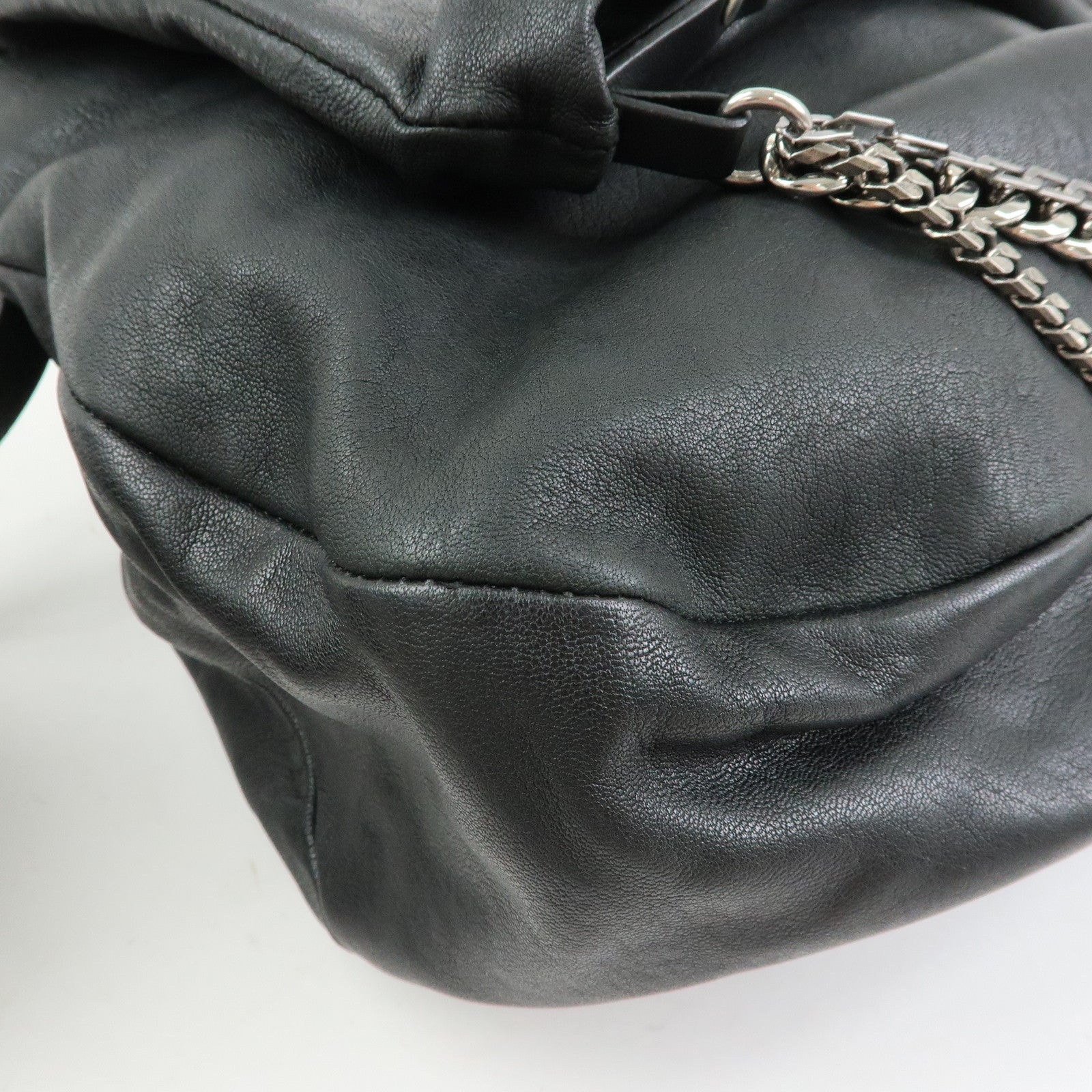 JIMMY CHOO Leather Shoulder Bag Crossbody Bag Metal Chain Black