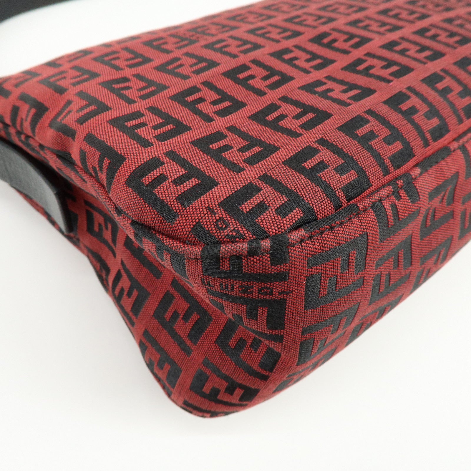 FENDI Mamma Baguette Zucchino Canvas Leather Shoulder Bag Red 8BR003