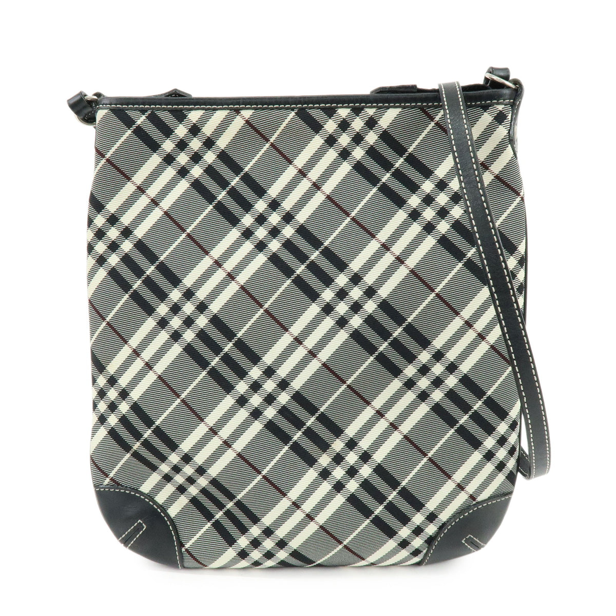 BURBERRY Nova Plaid Canvas Leather Shoulder Bag Black White Wine Red